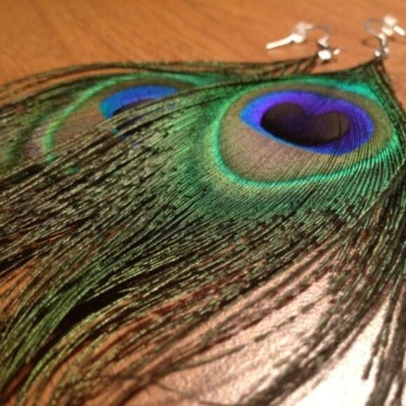 Jewelry - Bohemian Peacock Feather Earrings